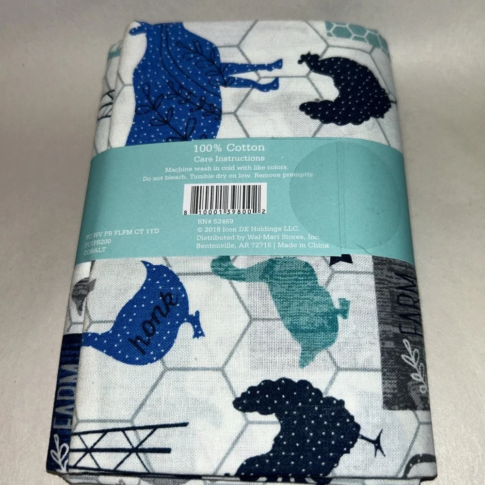 Fabric 1yd Waverly Cotton Farm Animals Blue Teal Chicken Sewing Quilting Crafts
